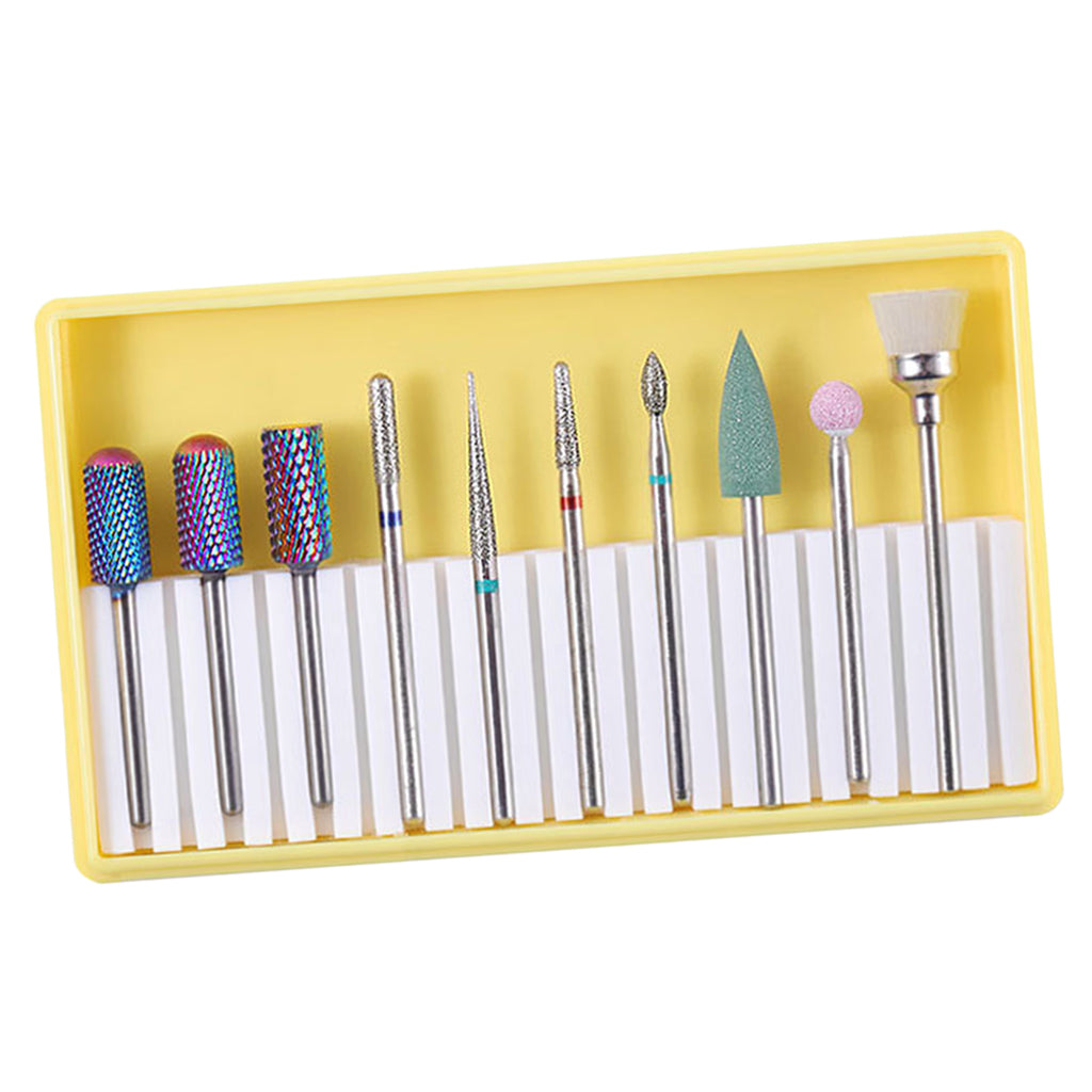 10pcs Ceramic Nail Drill Bits Grinding Polishing Head Cleaning Brush Set BH-03