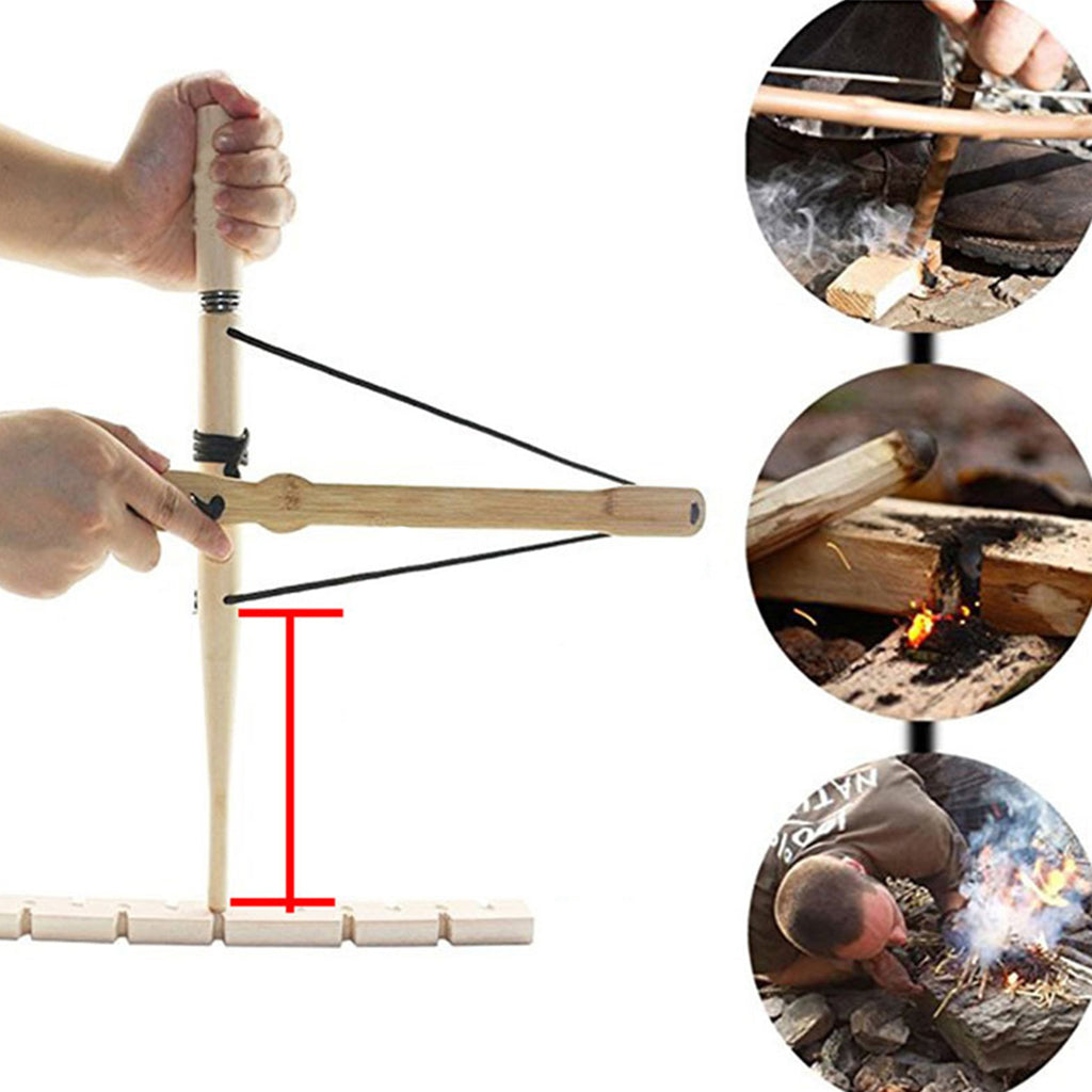 Outdoor Primitive Fire Starter Wood Bow Drill Survival Friction Fire Tools