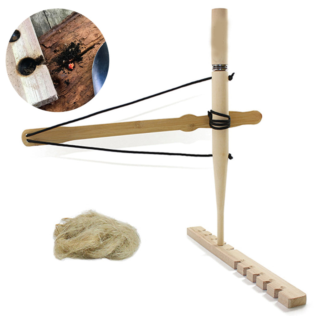 Outdoor Primitive Fire Starter Wood Bow Drill Survival Friction Fire Tools