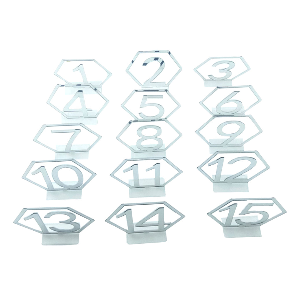 Acrylic Table Number Sign Wedding Reception Birthday Party Decoration Silver