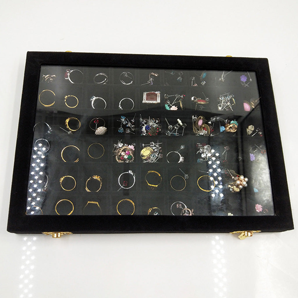 Velvet Stackable Jewelry Display Tray Case for Jewellery Earrings Black