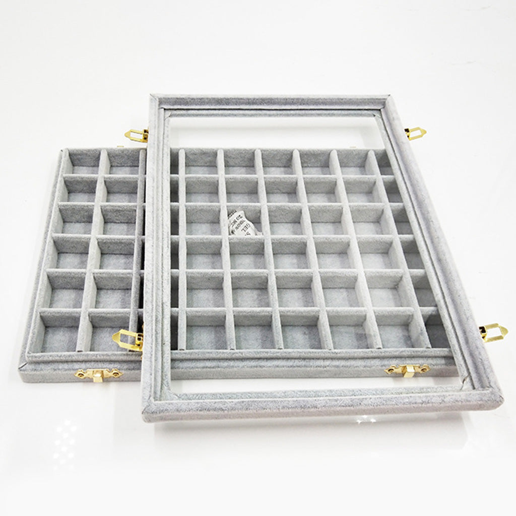 Velvet Stackable Jewelry Display Tray Case for Jewellery Earrings Gray