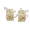 50pcs Wedding Candy Box Heart Laser Cut Candle Lampshade w/ Ribbon Beige