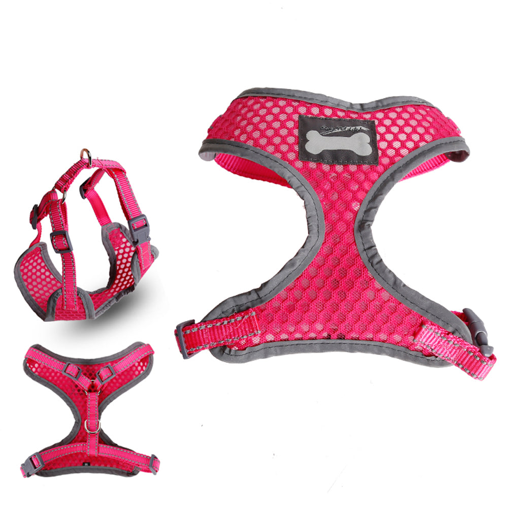 Breathable Mesh Pet Puppy Dog Walking Collar Chest Strap Harness Rose Red M