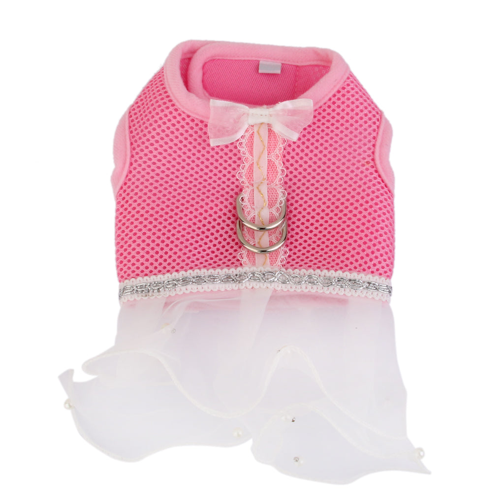 Princess Dress Design Pet Dog Mesh Harness Clothes Apparel  Pink Size L