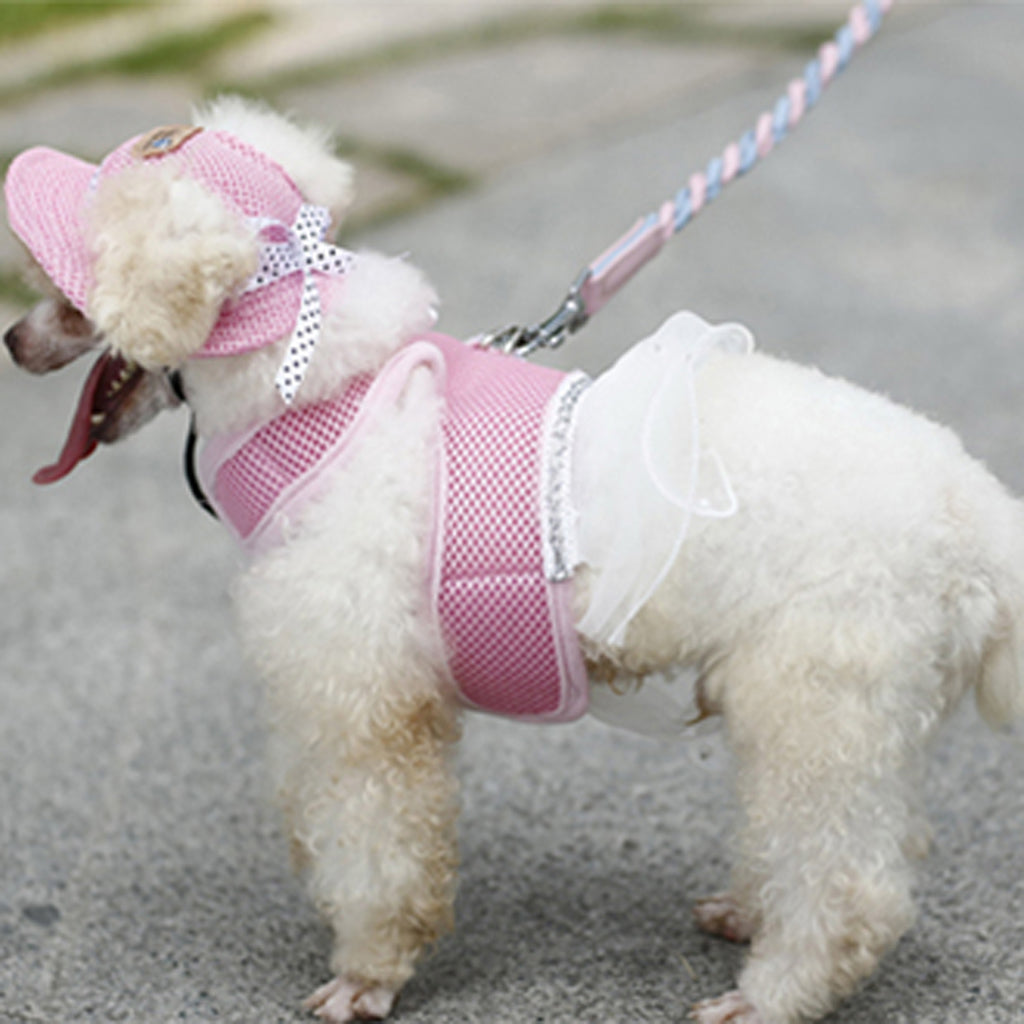 Princess Dress Design Pet Dog Mesh Harness Clothes Apparel  Pink Size L