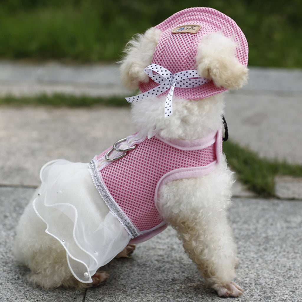 Princess Dress Design Pet Dog Mesh Harness Clothes Apparel  Pink Size L