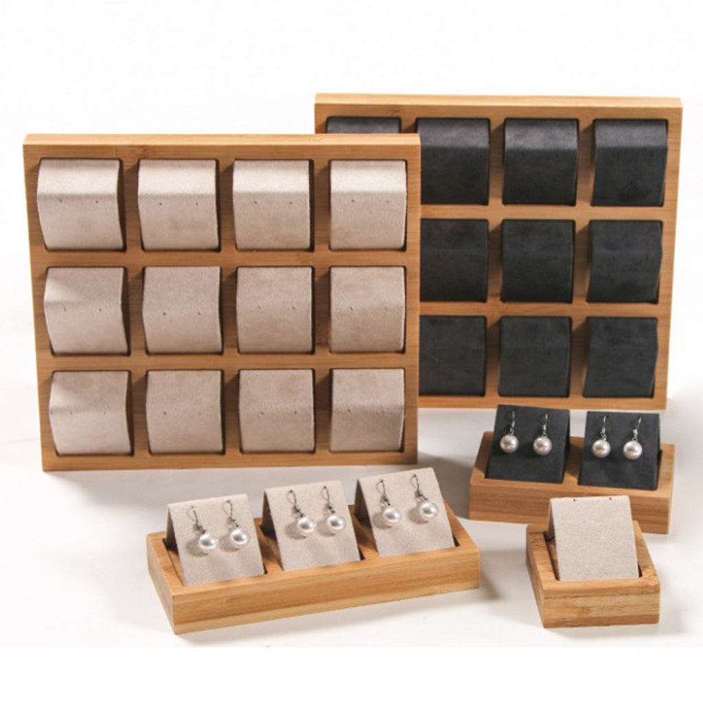 12 Slot Bamboo Wooden Drop Earrings Ear Studs Display Rack Organizer Black