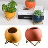 Desktop Succulent Planter Ceramic Flower Pot with Iron Rack Holder Orange