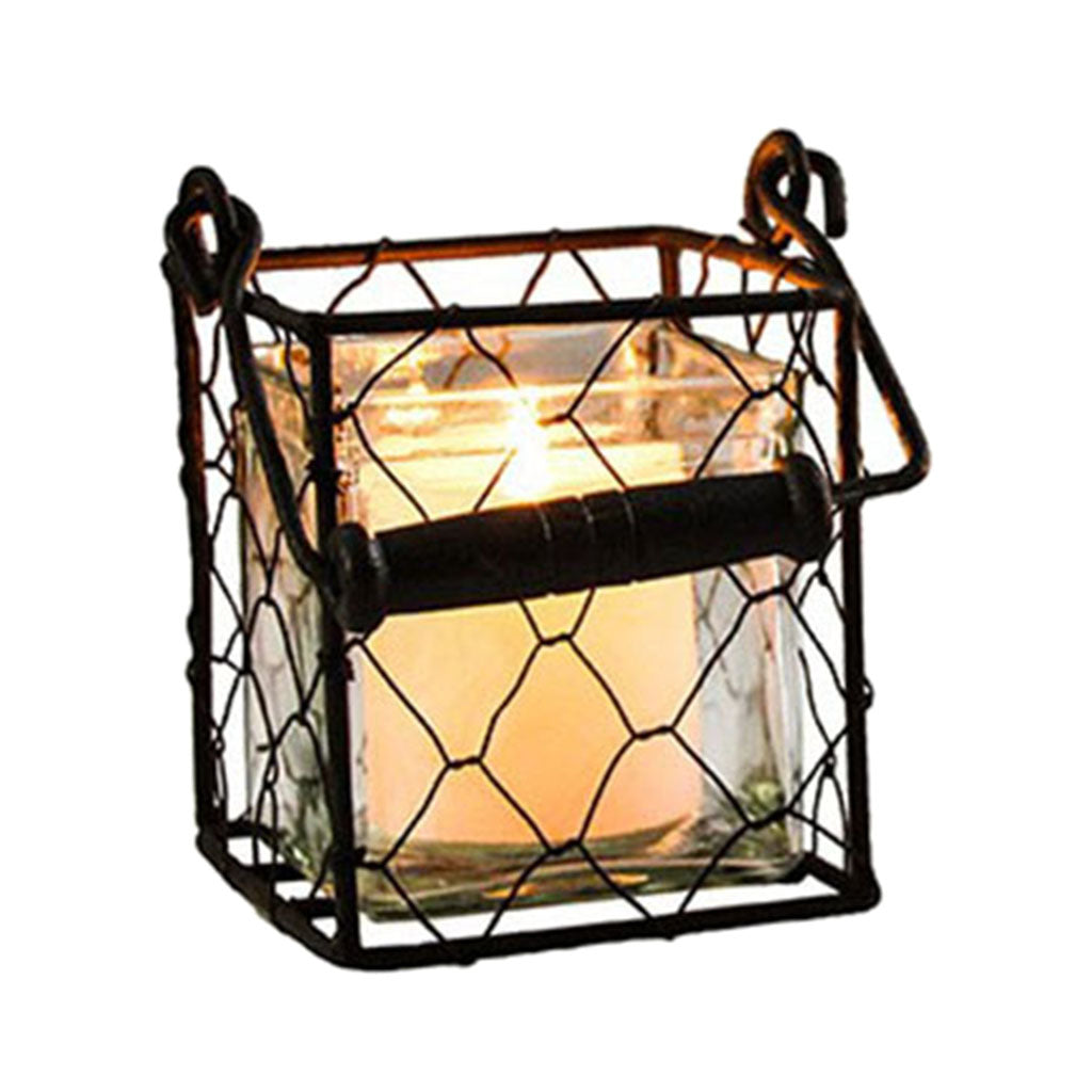 Nordic Style Wrought Iron Candle Holder Geometric Glass Cup Candlestick.