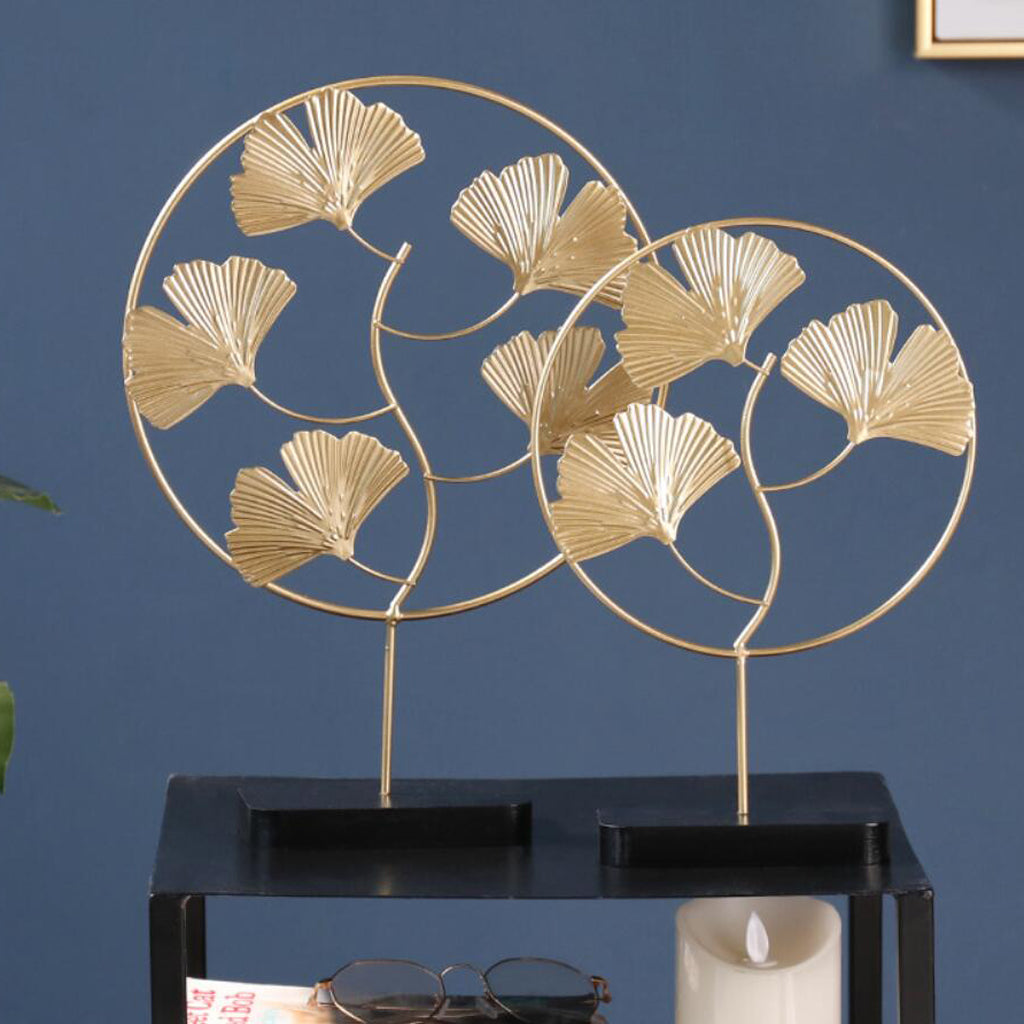 Nordic Style Luxury Gold Metal Ornament Leaves Pattern  Ginkgo- S