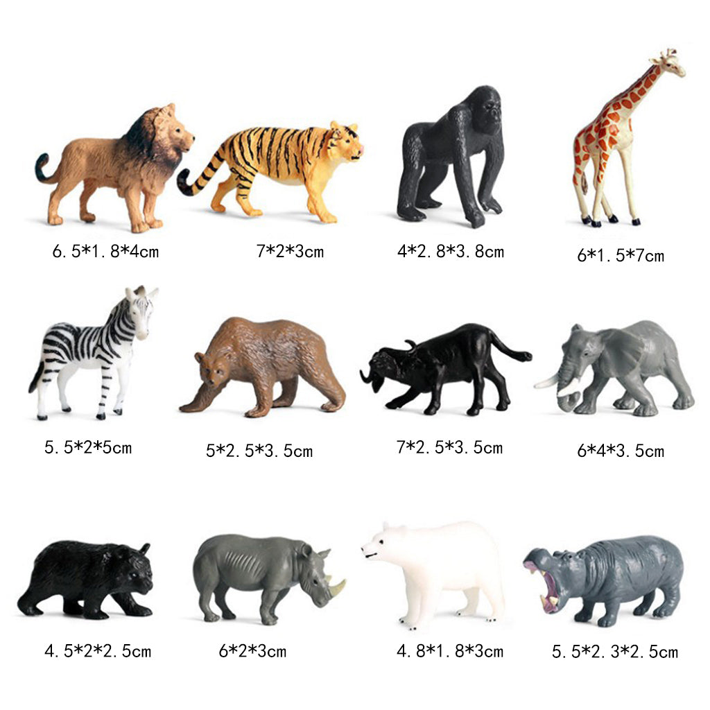 12 Pieces Realistic Wildlife/Zoo Animal Model Figurine Kids Educational Toys