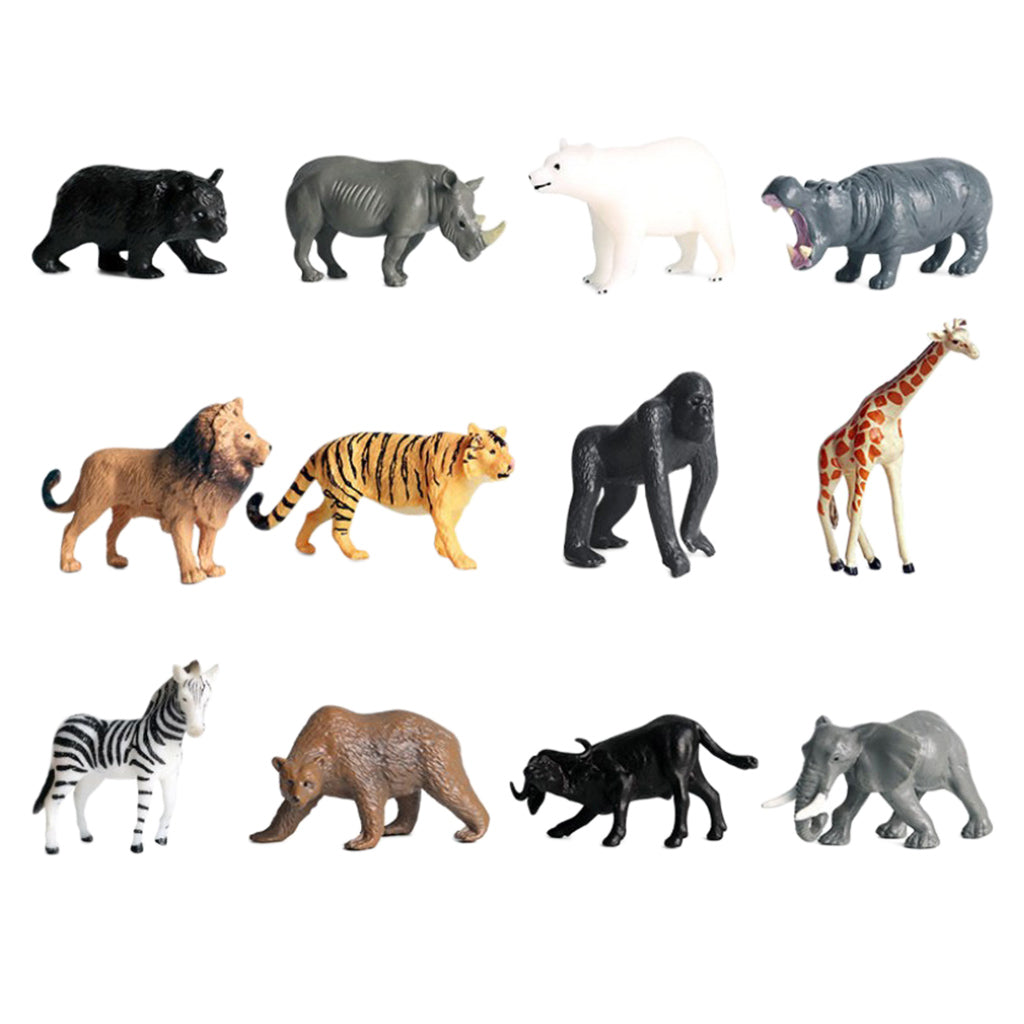 12 Pieces Realistic Wildlife/Zoo Animal Model Figurine Kids Educational Toys