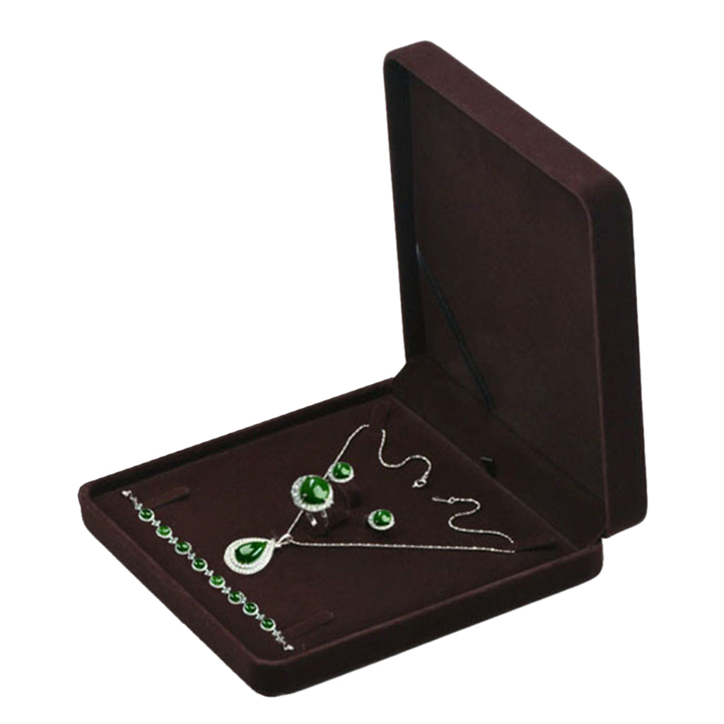 Velvet Jewelry Set Box Tray Travel Necklace Storage Display Case Coffee