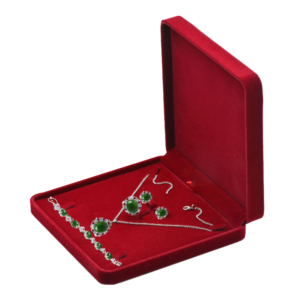 Velvet Jewelry Set Box Tray Travel Necklace Storage Display Case Wine Red