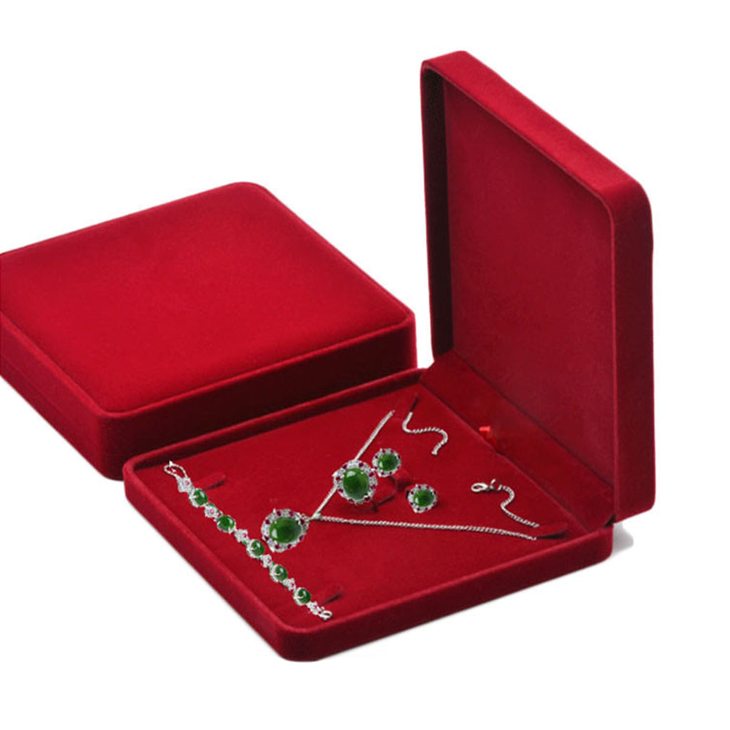 Velvet Jewelry Set Box Tray Travel Necklace Storage Display Case Wine Red