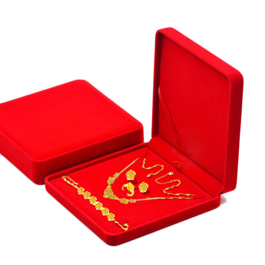 Velvet Jewelry Set Box Tray Travel Necklace Storage Display Case Red