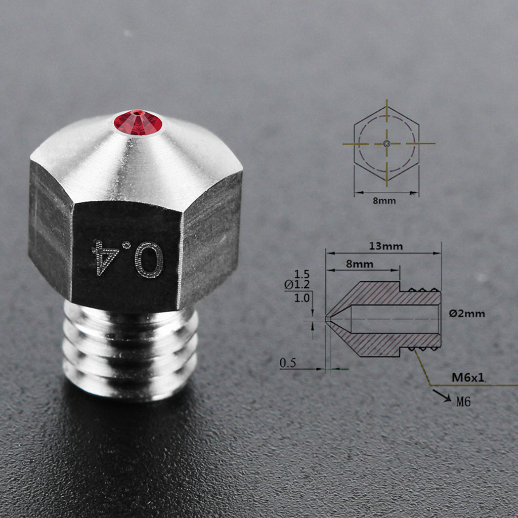 Extruder Ruby Nozzle MK8 0.4mm Nozzles Compatible With PETG ABS PET PEEK