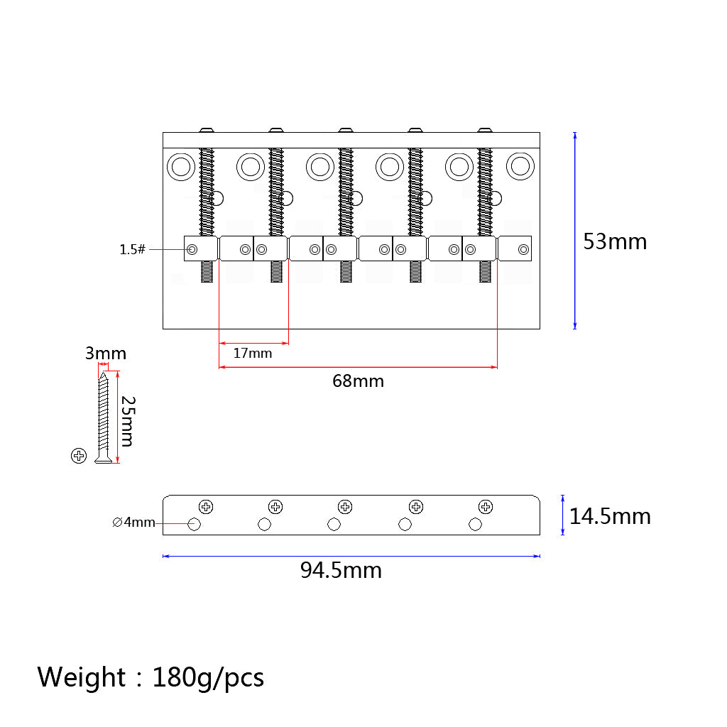 5 String Metal Bass Bridge with Slotted Bass Electric Guitar Bridge Parts