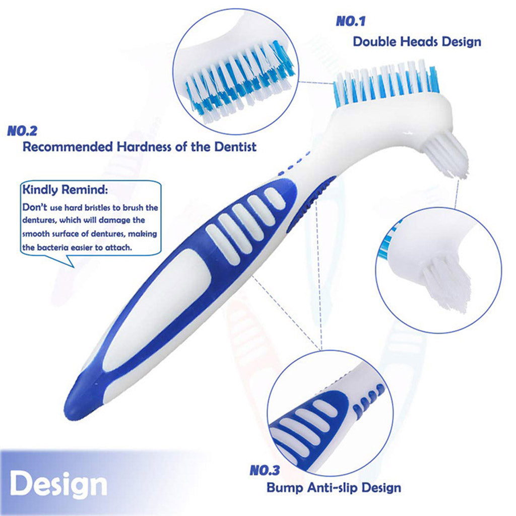 Double Sided Denture Cleaning Brushes Set Multi-Layered False Teeth Brush 4x