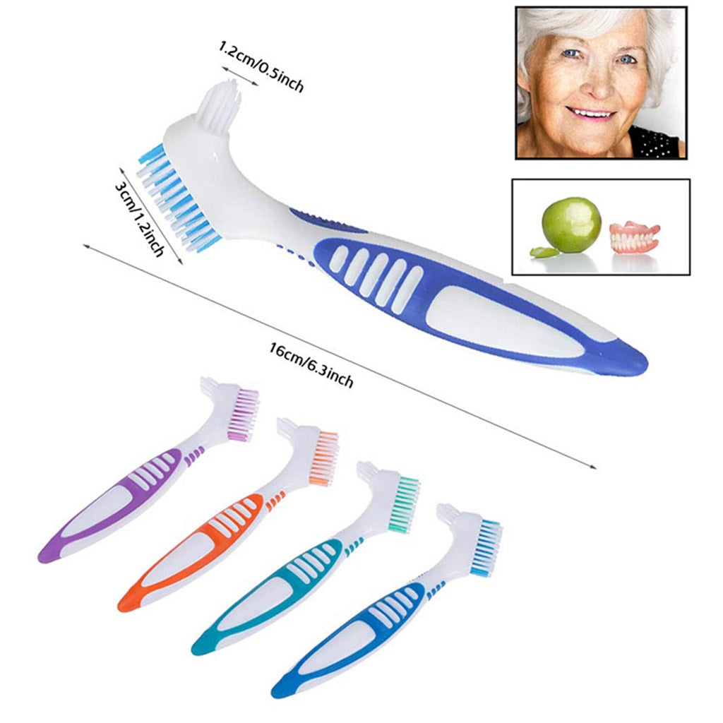 Double Sided Denture Cleaning Brushes Set Multi-Layered False Teeth Brush 4x