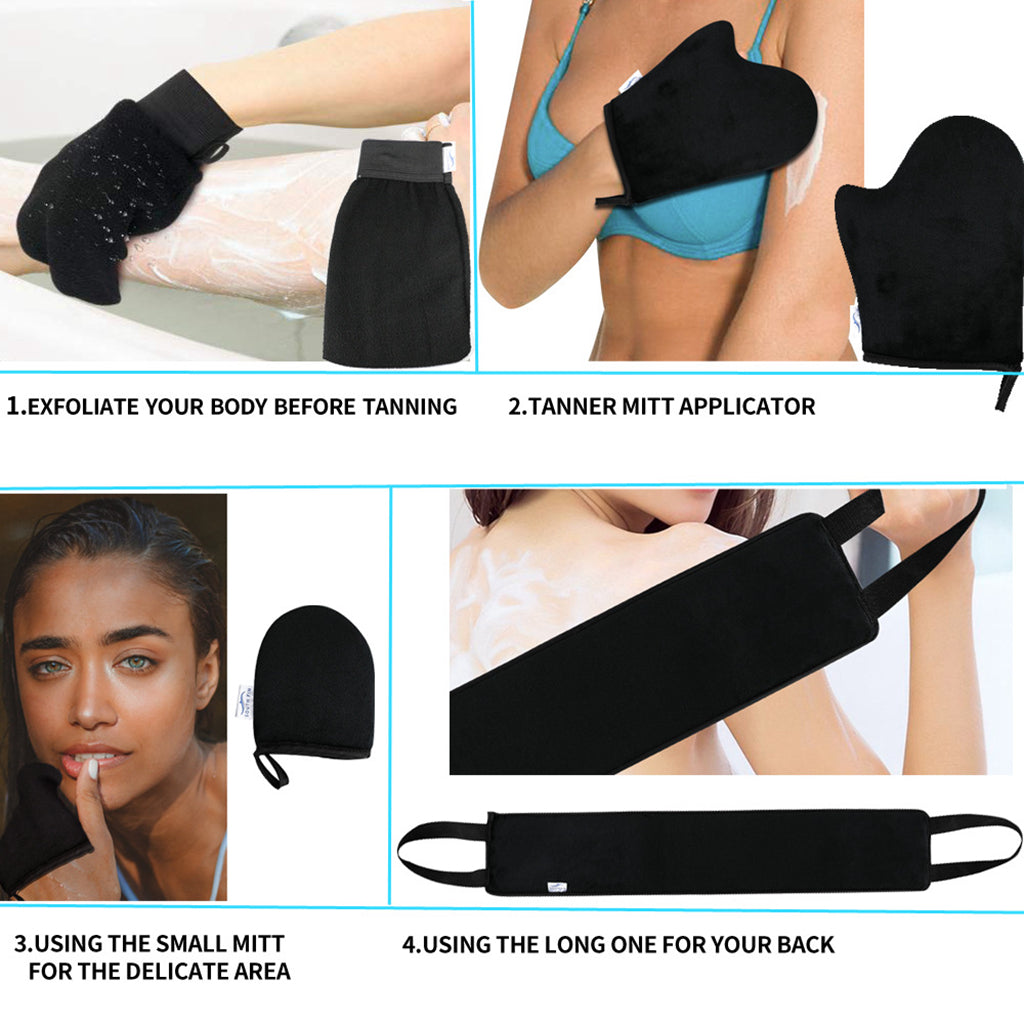 4 In 1 Back and Body Self Tanning Mitts Set Fake Tan Applicators Black 02