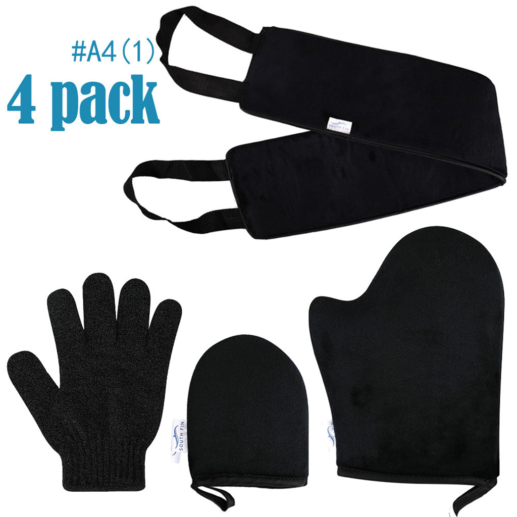 4 In 1 Back and Body Self Tanning Mitts Set Fake Tan Applicator Black 01