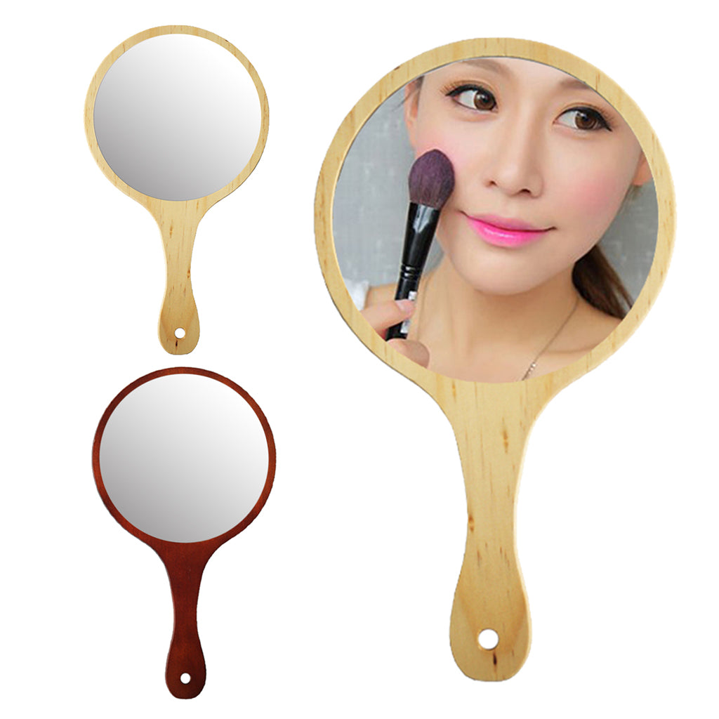 Durable Wooden Hand Held Mirror For Women Makeup Tattoo Beauty Wood