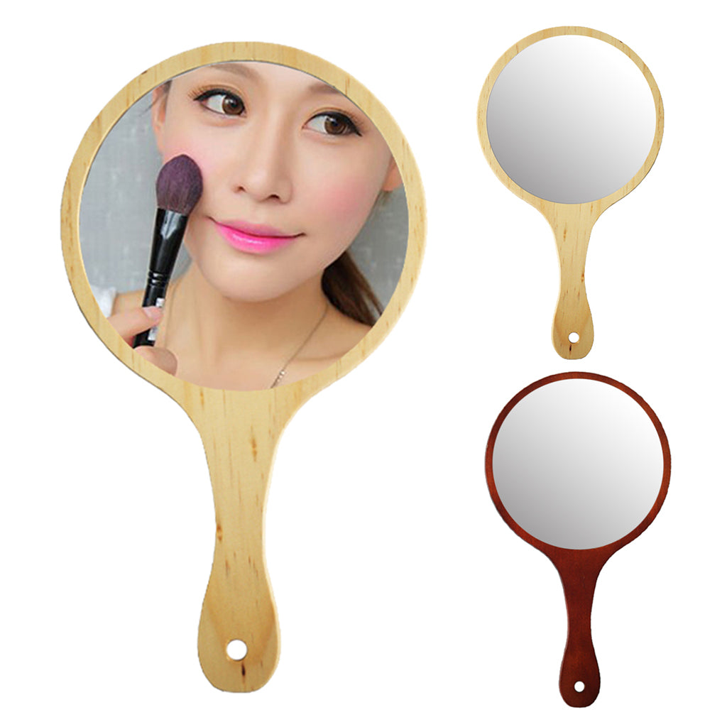 Durable Wooden Hand Held Mirror For Women Makeup Tattoo Beauty Wood