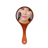 Portable Wooden Hand Vanity Mirror with Handle for Home Travel Dark Brown