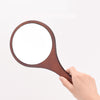 Portable Wooden Hand Vanity Mirror with Handle for Home Travel Dark Brown