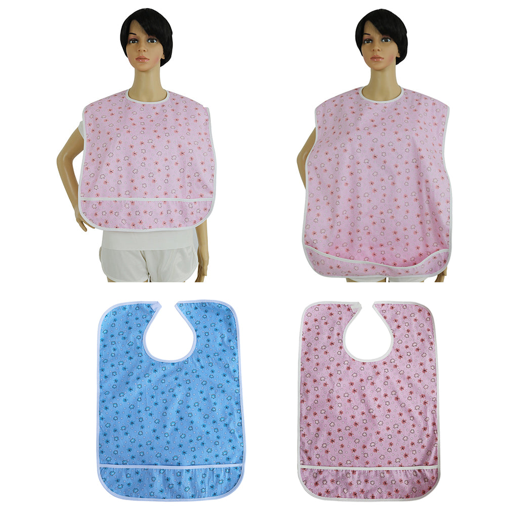 Cotton Clothing Protector Bib Disability Aid Apron with Catch Pocket Blue