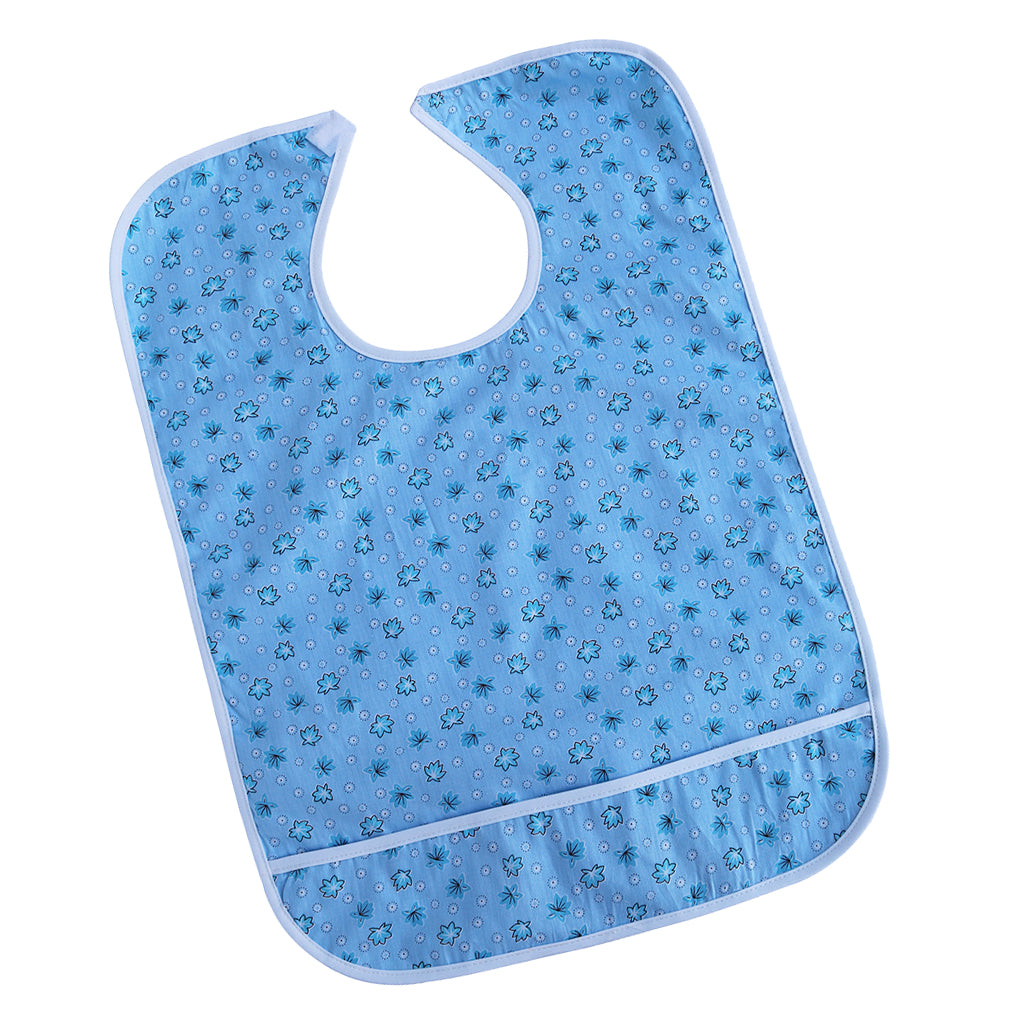 Cotton Clothing Protector Bib Disability Aid Apron with Catch Pocket Blue