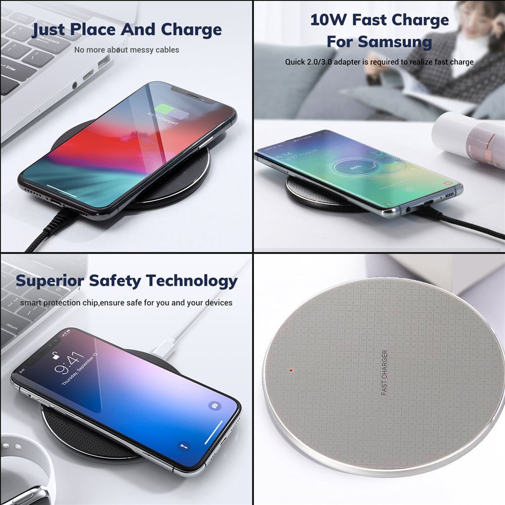 Wireless Charger 10W for Samsung Galaxy S9 S8 S8 Plus Note 8 Note 5 S7 Edge Silver