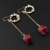 2pcs Women Fashion Flower Bud Dangle Earrings Pearl Beaded Earbob  Fushcia