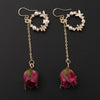 2pcs Women Fashion Flower Bud Dangle Earrings Pearl Beaded Earbob  Fushcia