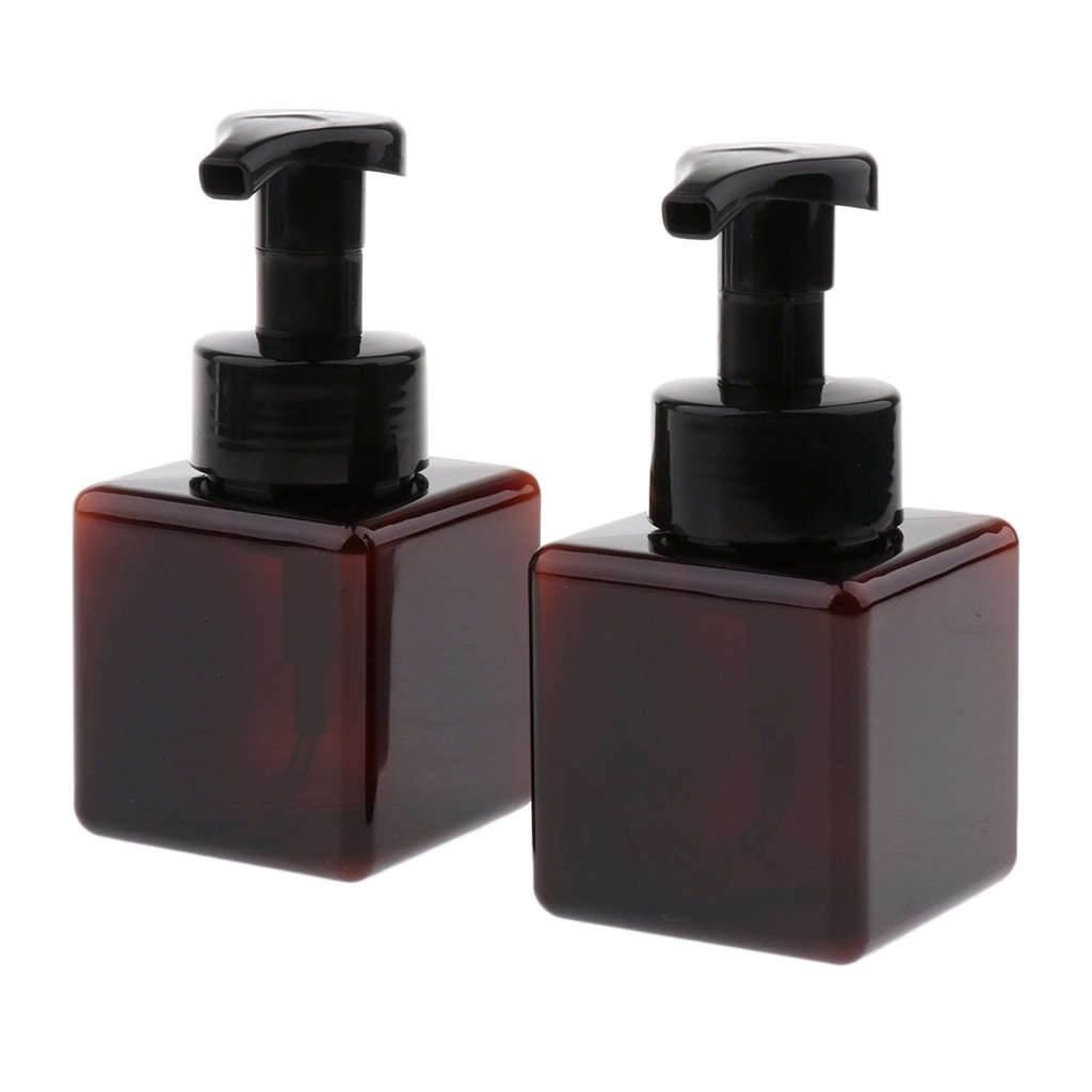 2Pcs 250ml Square Foam Lotion Pump Bottle Dispenser Vials Jar Brown