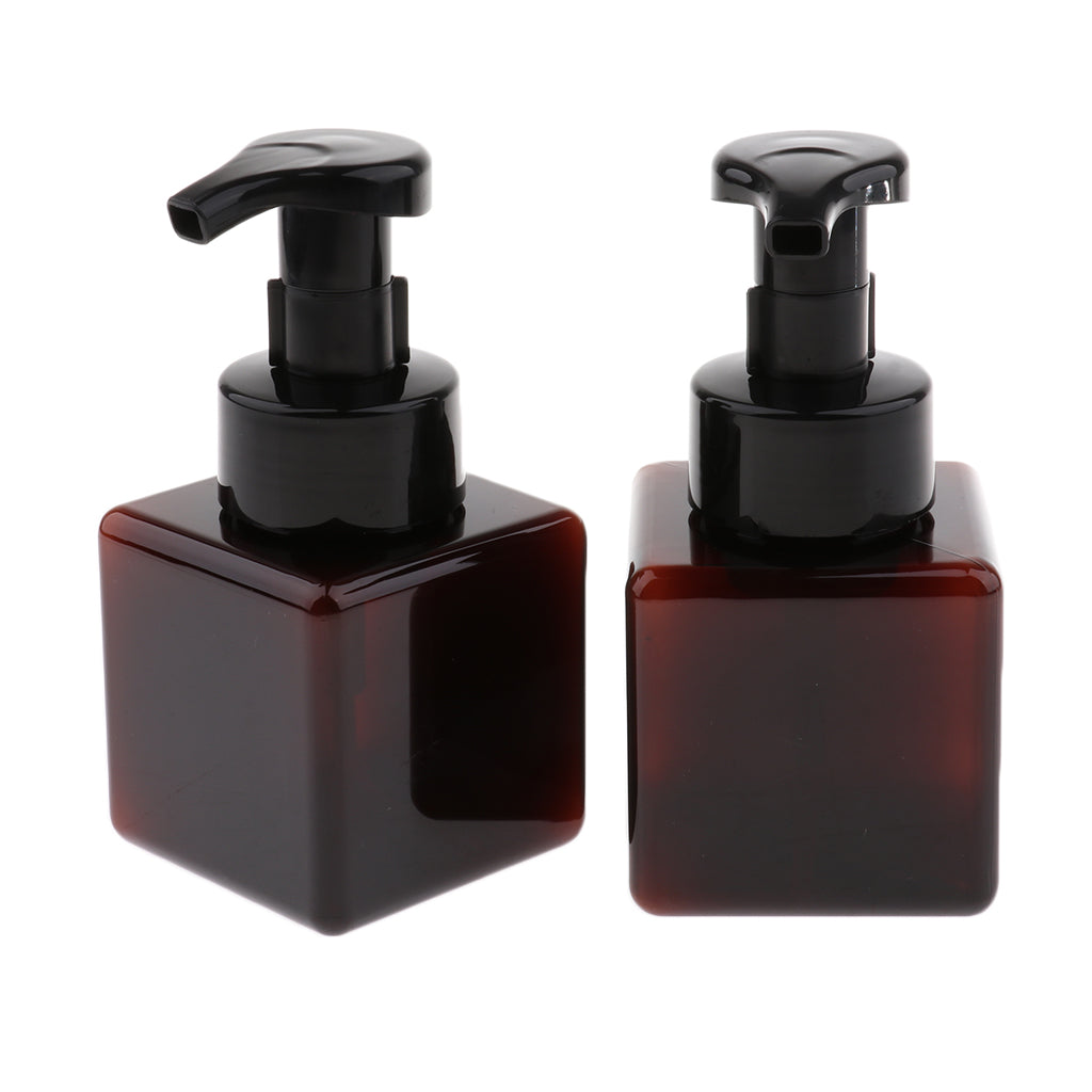 2Pcs 250ml Square Foam Lotion Pump Bottle Dispenser Vials Jar Brown