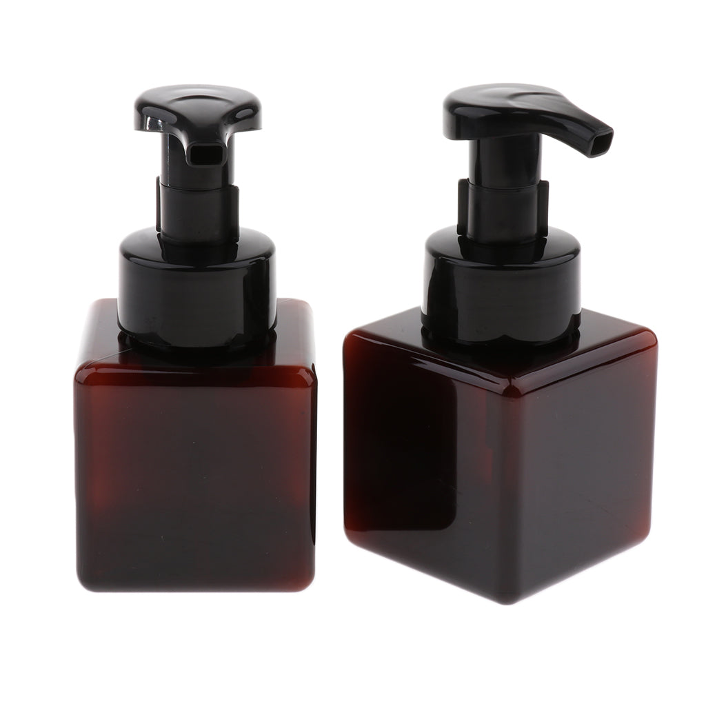 2Pcs 250ml Square Foam Lotion Pump Bottle Dispenser Vials Jar Brown