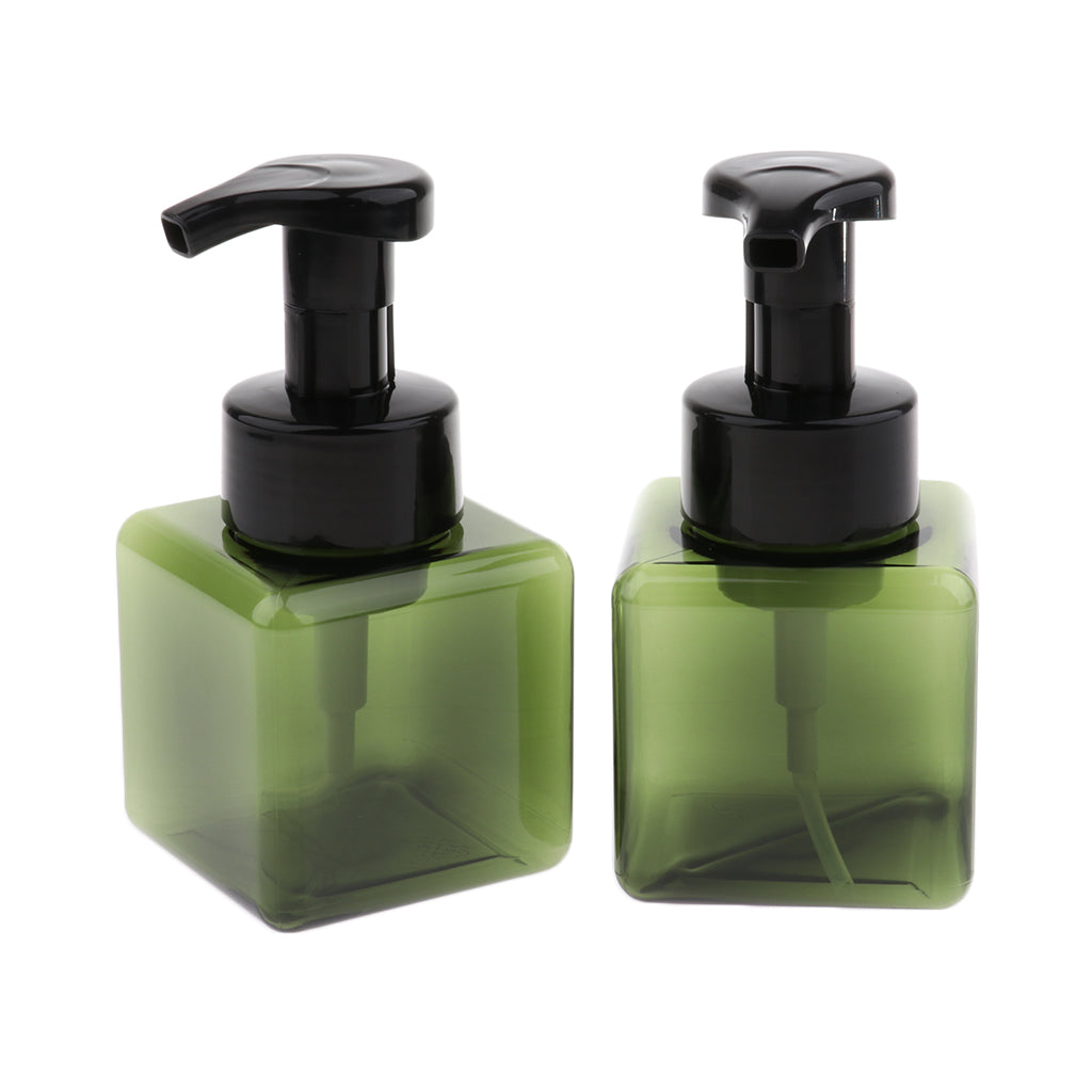 2Pcs 250ml Square Foam Lotion Pump Bottle Dispenser Vials Jar Dark Green