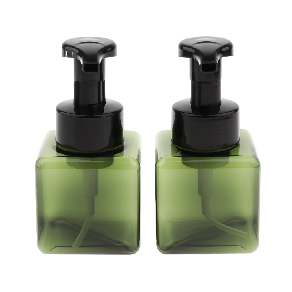 2Pcs 250ml Square Foam Lotion Pump Bottle Dispenser Vials Jar Dark Green