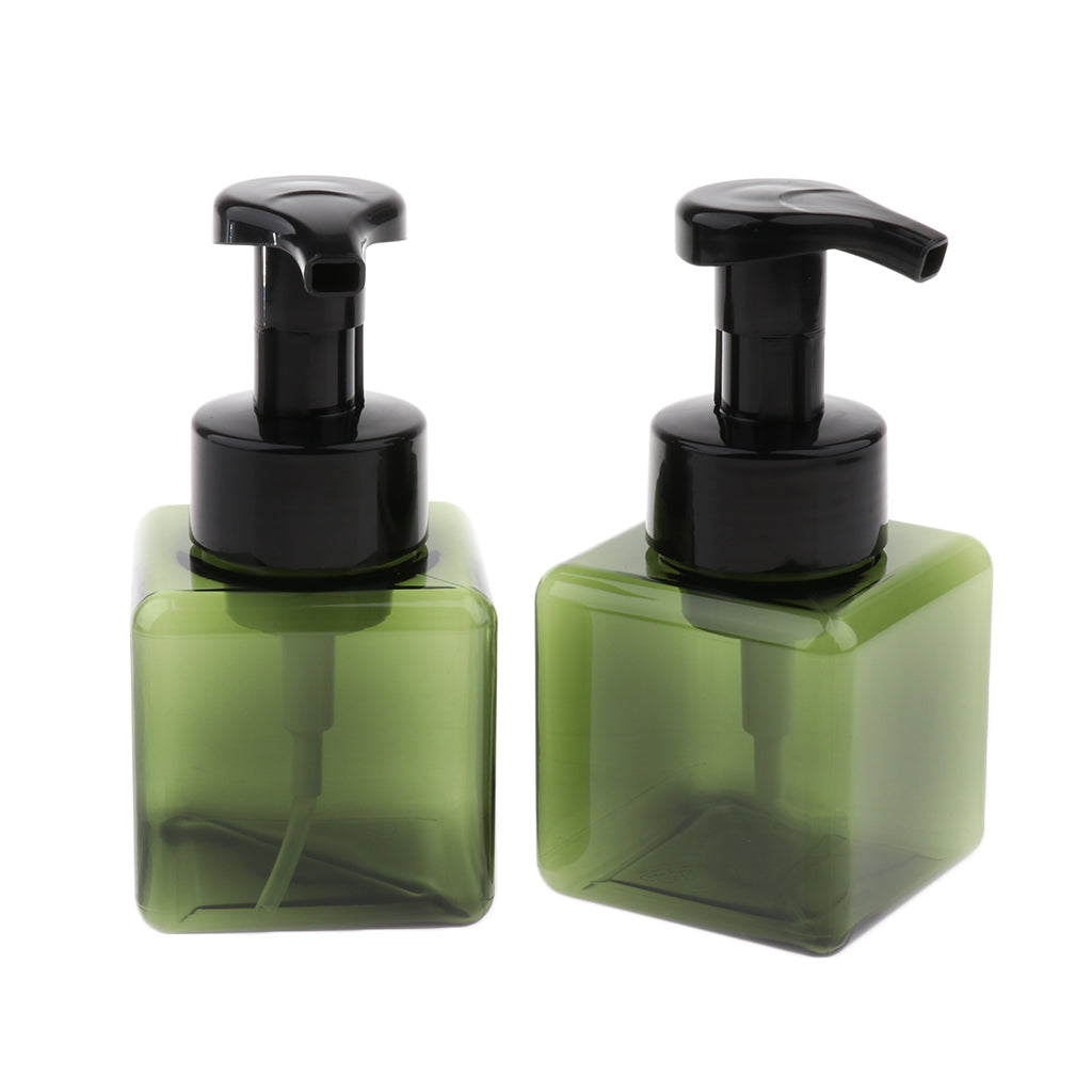 2Pcs 250ml Square Foam Lotion Pump Bottle Dispenser Vials Jar Dark Green