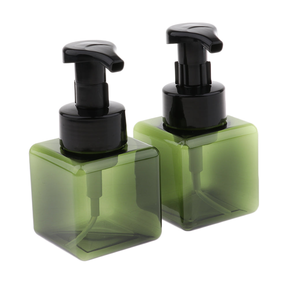 2Pcs 250ml Square Foam Lotion Pump Bottle Dispenser Vials Jar Dark Green