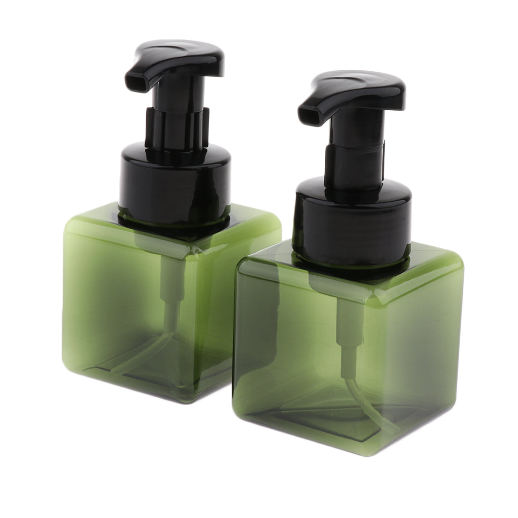 2Pcs 250ml Square Foam Lotion Pump Bottle Dispenser Vials Jar Dark Green