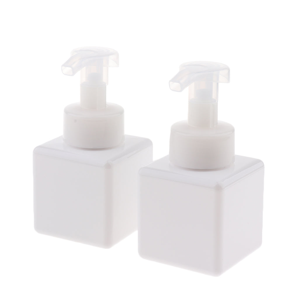 2Pcs 250ml Square Foam Lotion Pump Bottle Dispenser Vials Jar White