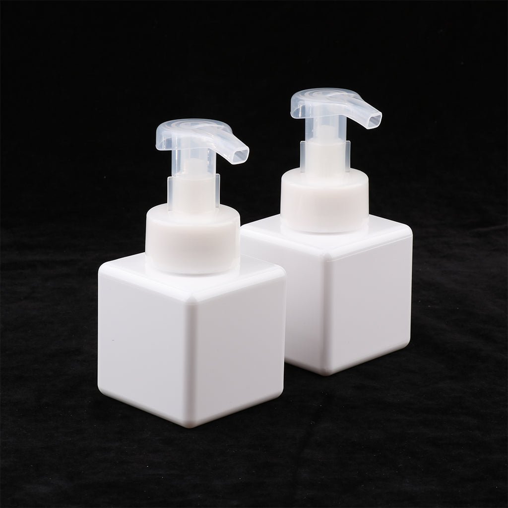 2Pcs 250ml Square Foam Lotion Pump Bottle Dispenser Vials Jar White