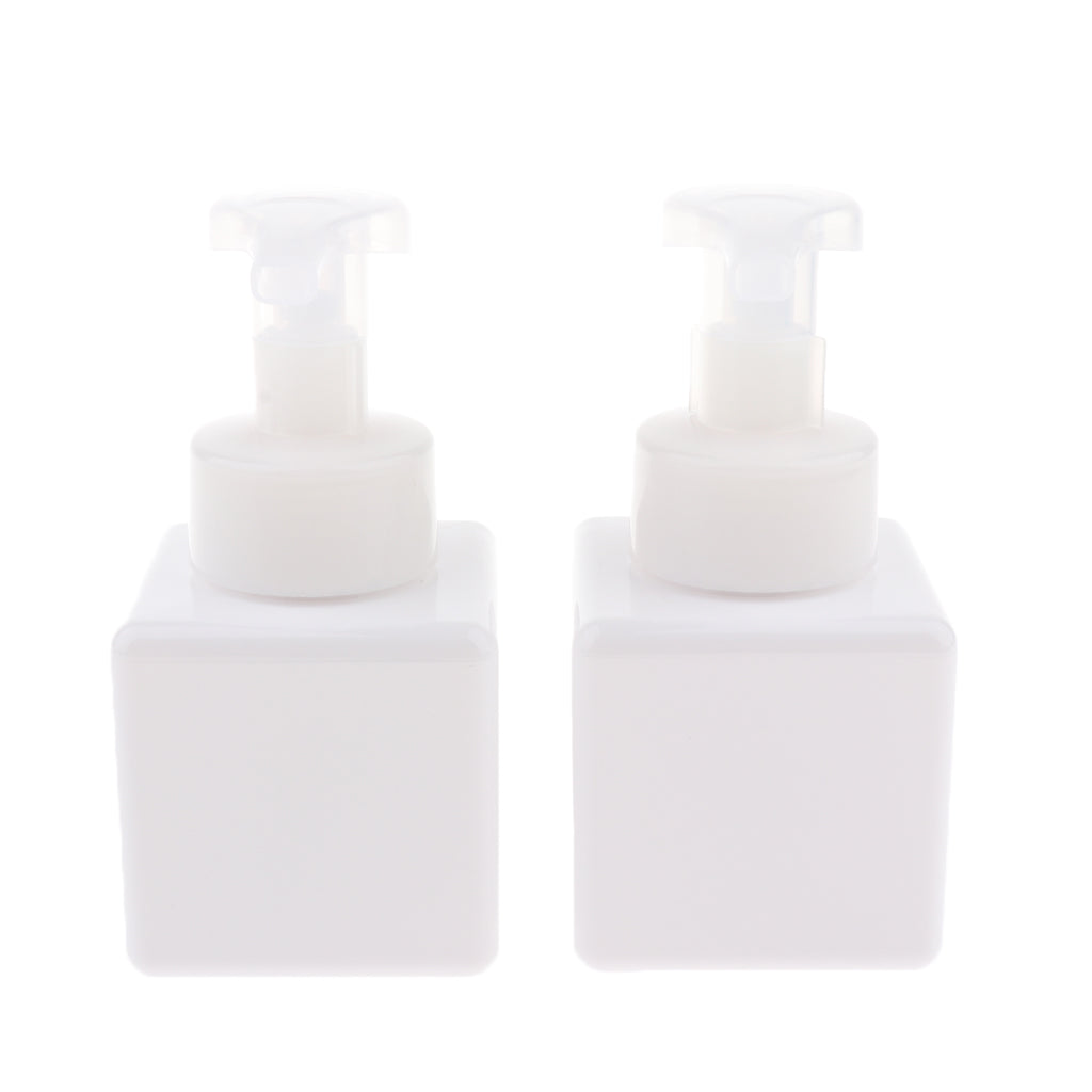 2Pcs 250ml Square Foam Lotion Pump Bottle Dispenser Vials Jar White