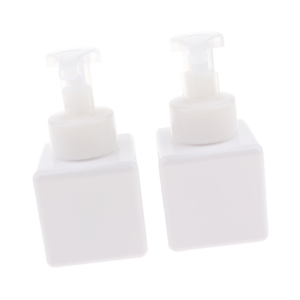 2Pcs 250ml Square Foam Lotion Pump Bottle Dispenser Vials Jar White