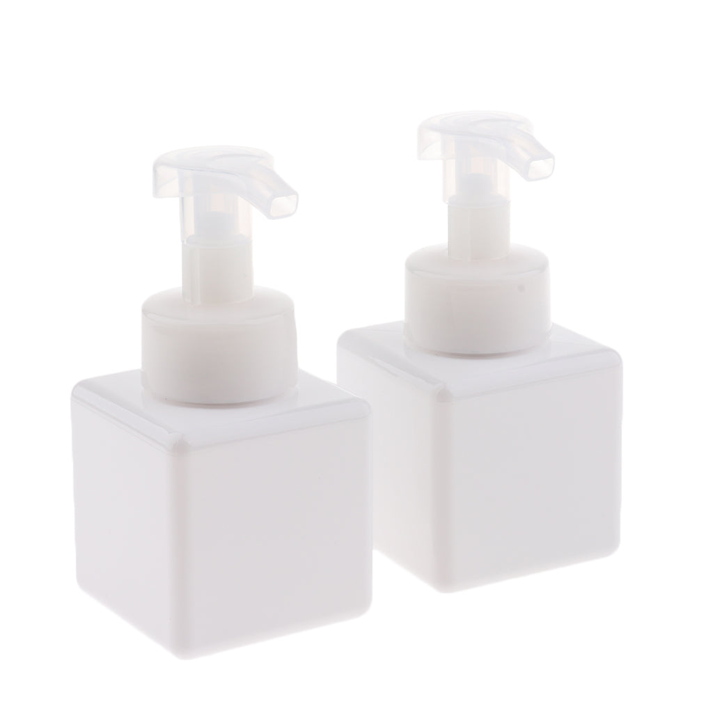 2Pcs 250ml Square Foam Lotion Pump Bottle Dispenser Vials Jar White