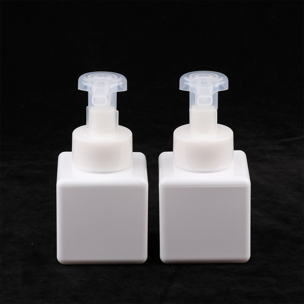 2Pcs 250ml Square Foam Lotion Pump Bottle Dispenser Vials Jar White